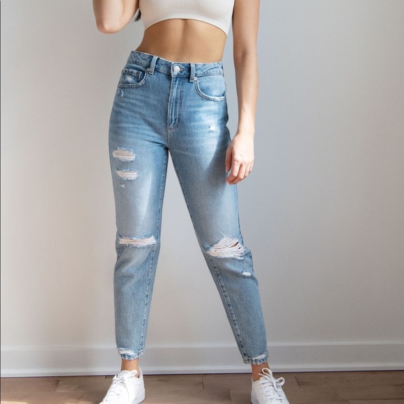 garage distressed medium blue mom jeans - Picture 3 of 5